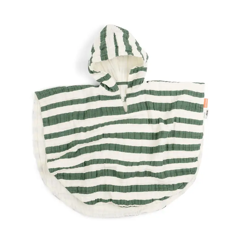 #3 - Done by Deer Bade Poncho GOTS Stripes Green