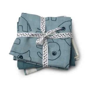 Burp cloth 3-pack - GOTS - Deer friends Blue