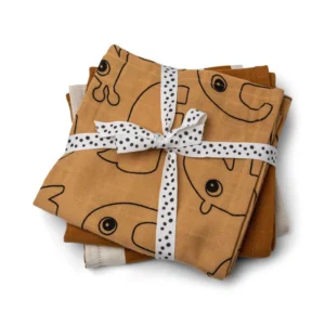Burp cloth 3-pack - GOTS - Deer friends Mustard