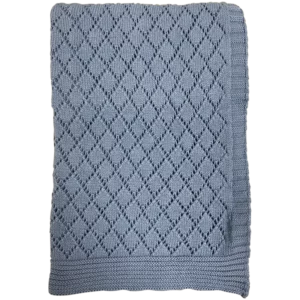 NM Strikket bomuldsplaid, denim blå Imp. 227 str. 75x100 cm.