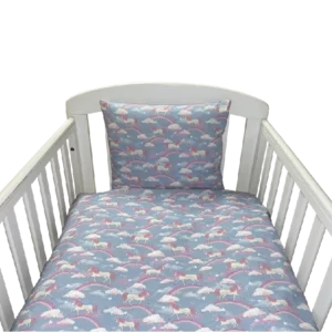 NM Baby sengelinned - denim enhjørning og regnbue